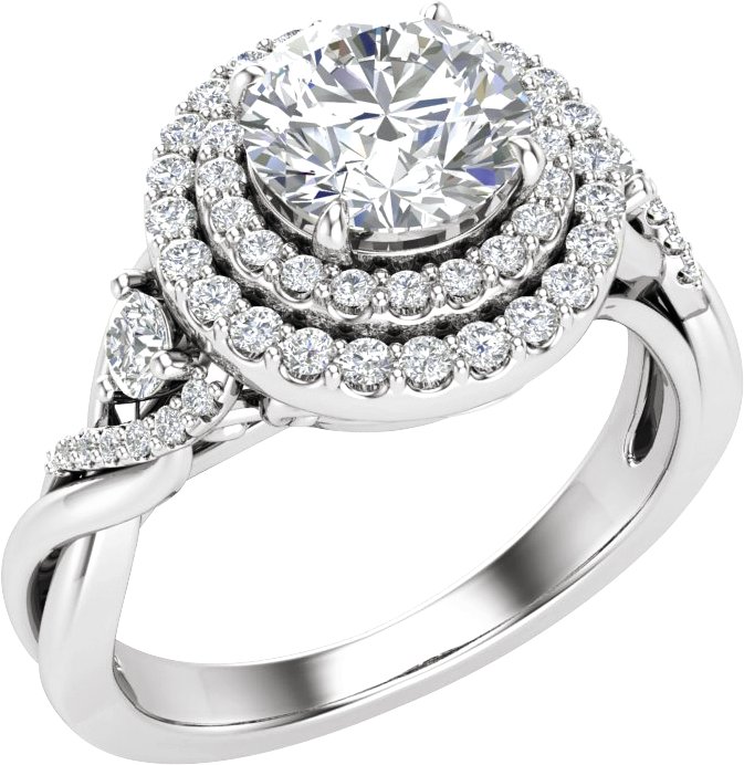 14K White 6.5 mm  Round 1/2 CTW Lab-Grown Diamond Semi-Set Halo-Style Engagement Ring