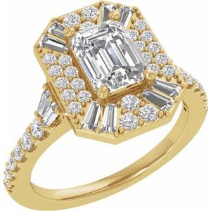 14K Yellow 7x5 mm Emerald 3/4 CTW Lab-Grown Diamond Semi-set Engagement Ring