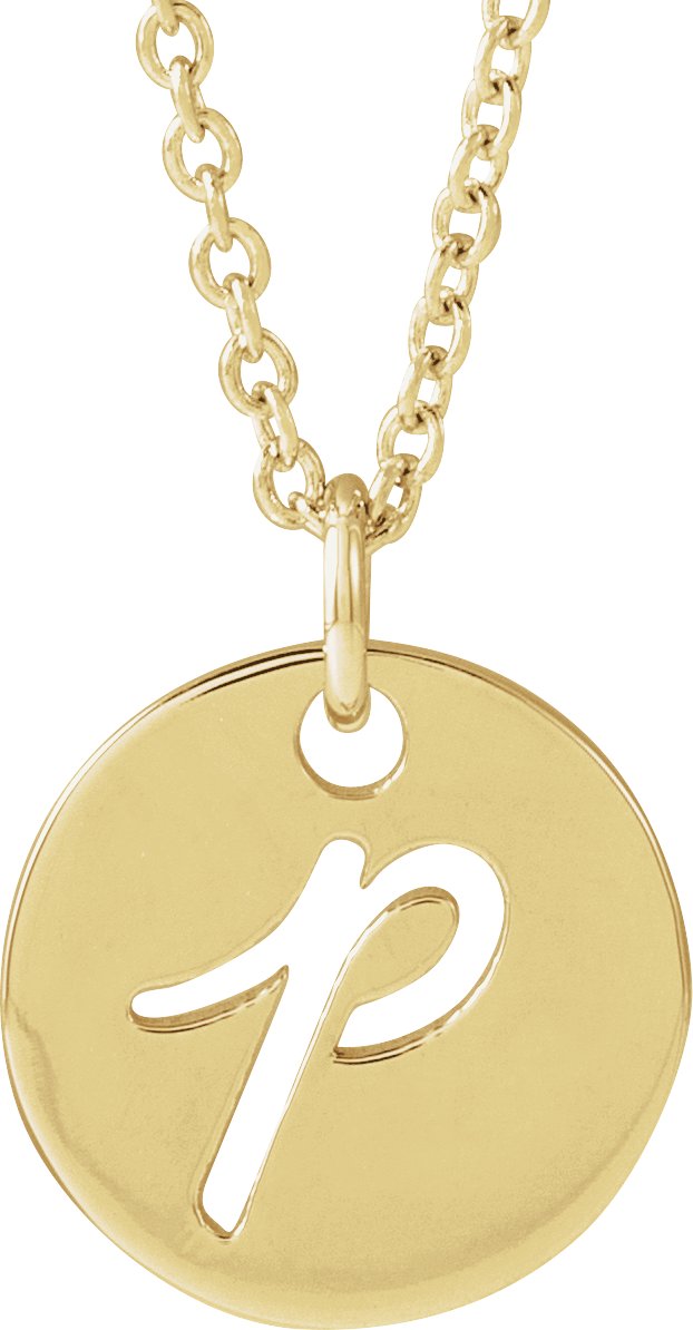 14K Yellow Script Initial P 16-18" Necklace 