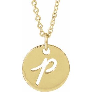 14K Yellow Script Initial P 16-18" Necklace 