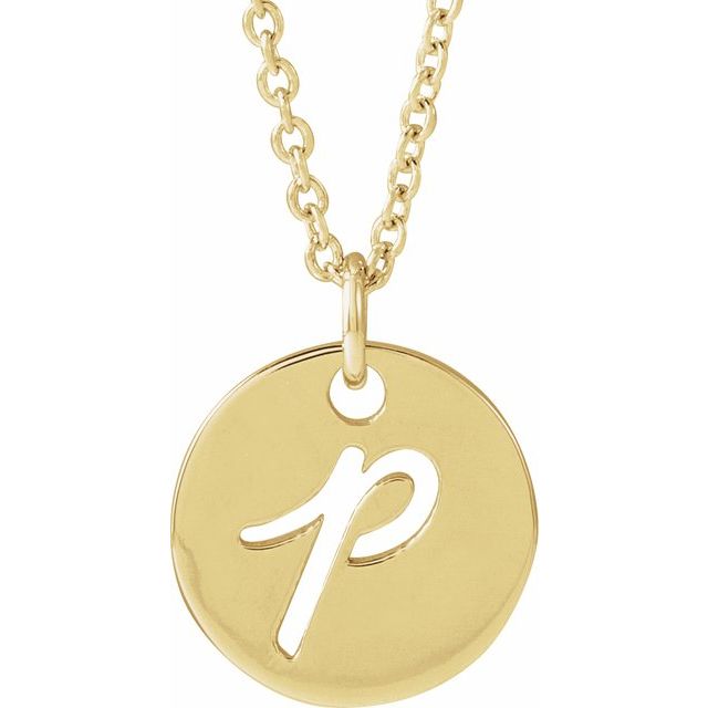 14K Yellow Script Initial P 16-18 Necklace 