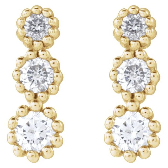 14K Yellow 1/8 CTW Natural Diamond Three-Stone Earrings