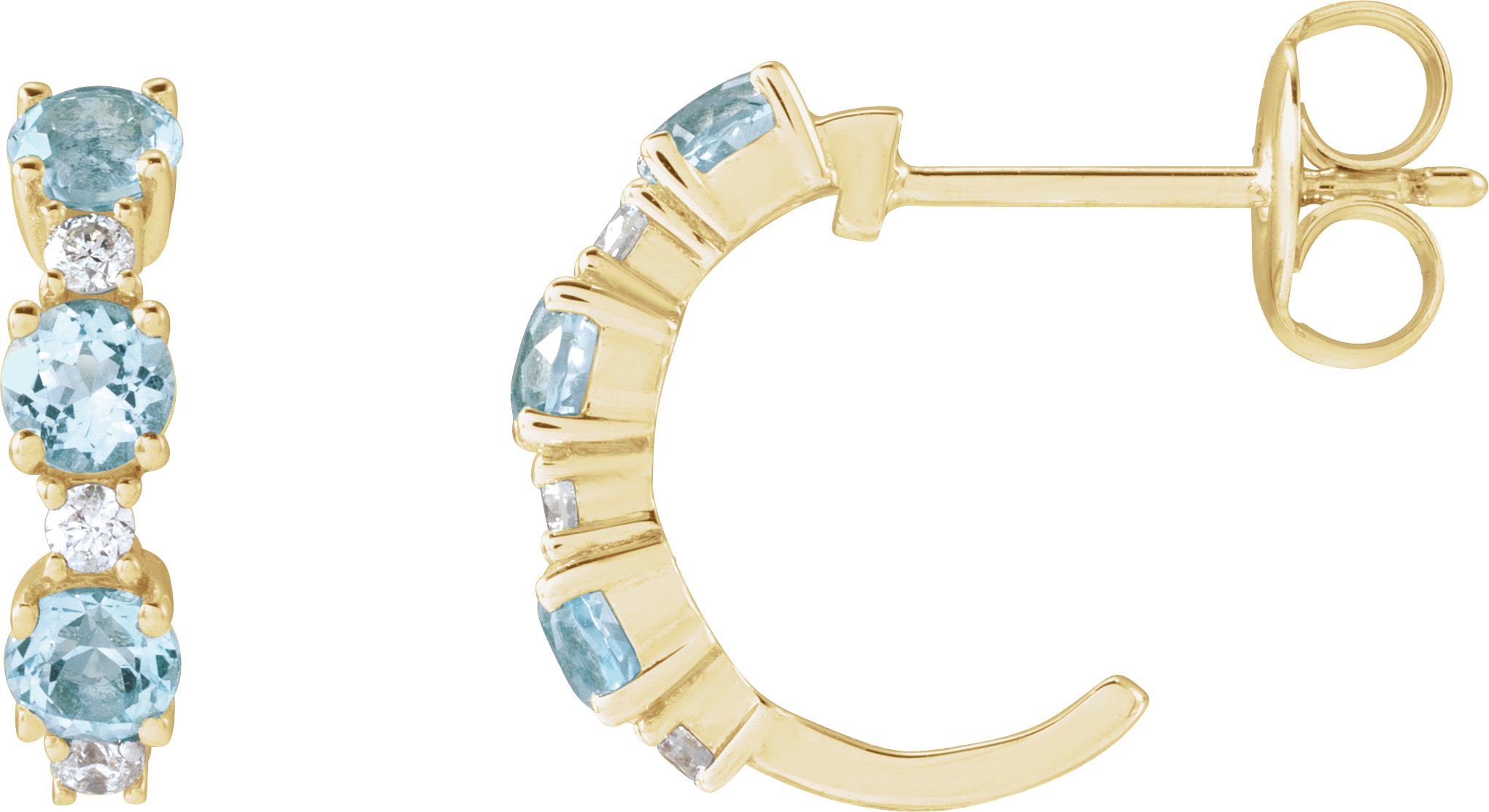 14K Yellow Natural Sky Blue Topaz & 1/10 CTW Natural Diamond Hoop Earrings