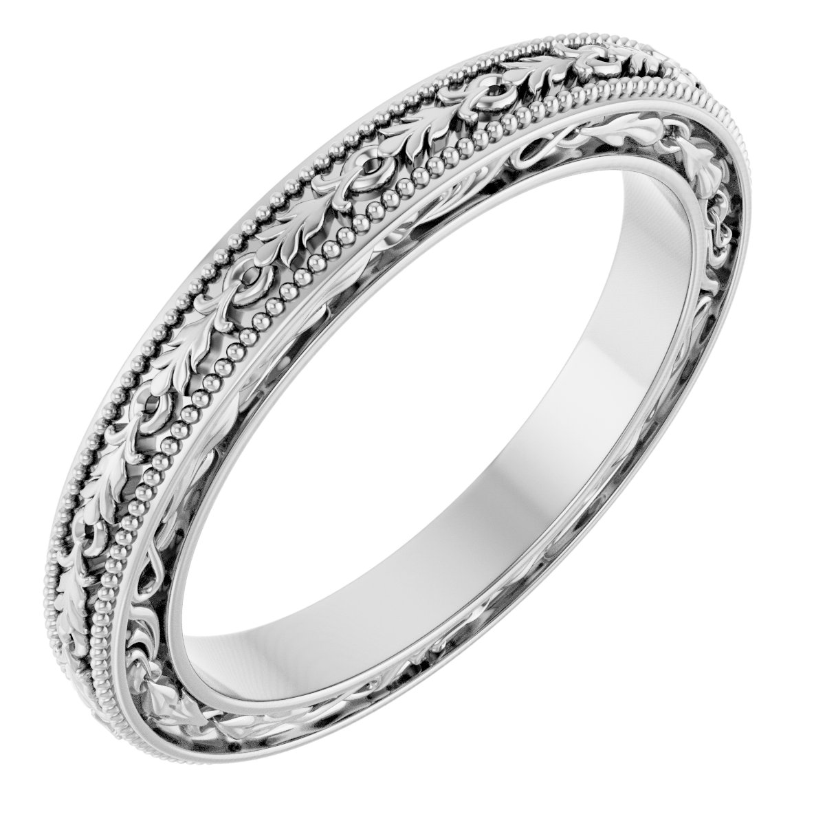 Milgrain Floral Flat Band