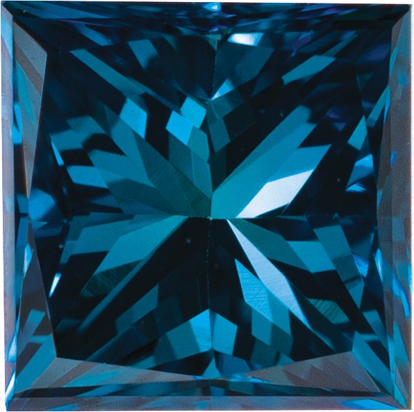 2x2 mm Square Princess-Cut SI Natural Teal Blue Diamond