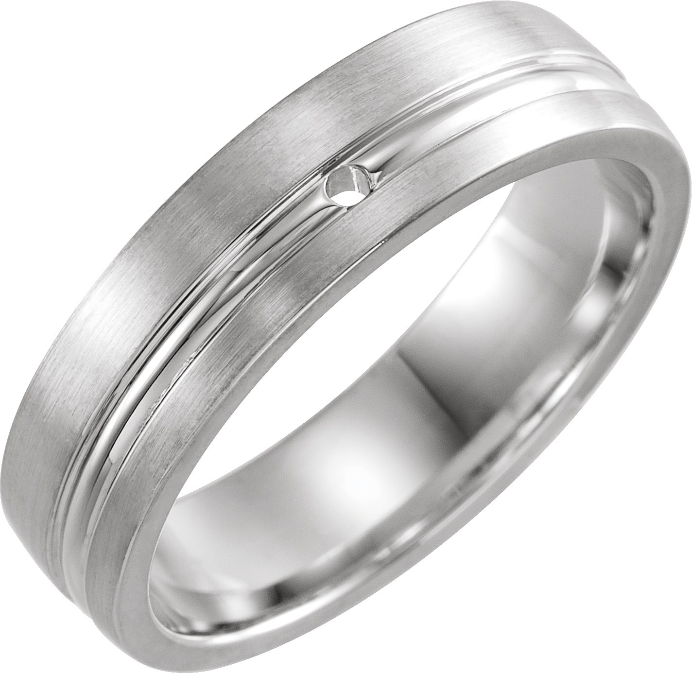 Accented Grooved Comfort-Fit Half Round Band with Brush Finish
