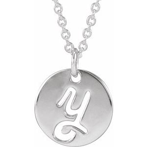Sterling Silver Script Initial Y 16-18" Necklace 