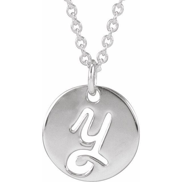 Sterling Silver Script Initial Y 16-18 Necklace 