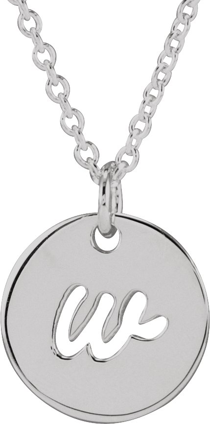 Sterling Silver Script Initial W 16-18" Necklace 