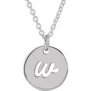 Sterling Silver Script Initial W 16-18" Necklace 
