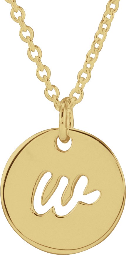 14K Yellow Script Initial W 16-18" Necklace 