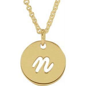 14K Yellow Script Initial N 16-18" Necklace 
