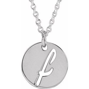 Sterling Silver Script Initial F 16-18" Necklace 