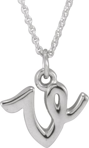 14K White Petite Initial V 16 inch Necklace Ref 21293633