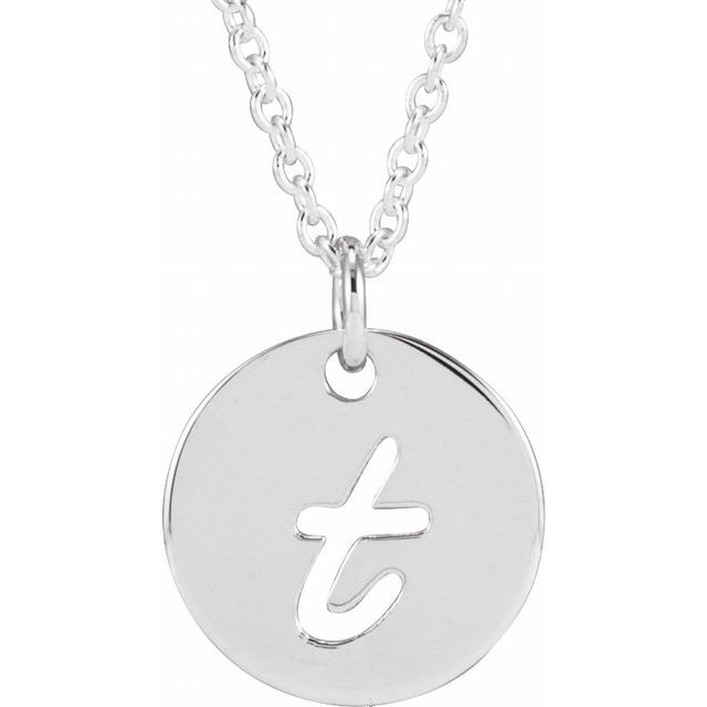 Sterling Silver Script Initial T 16-18 Necklace 