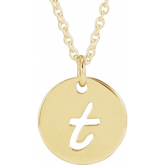 14K Yellow Script Initial T 16-18 Necklace 
