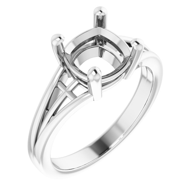 14K White 8 mm Cushion Ring Mounting