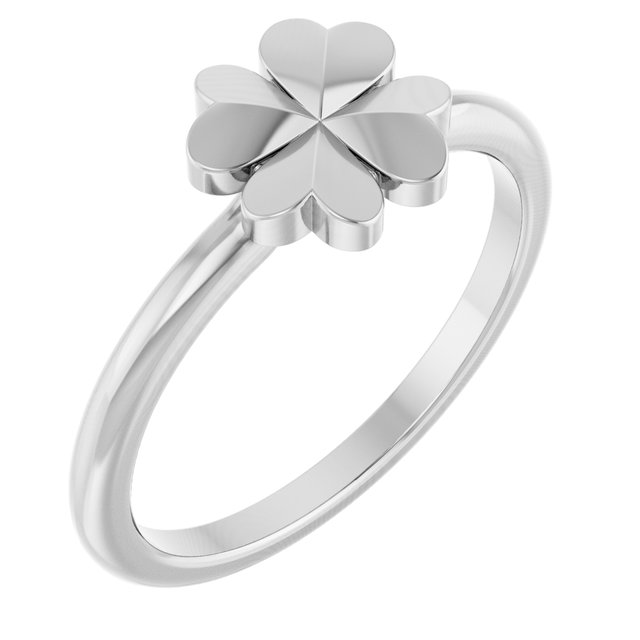 14K White Four-Leaf Clover Stackable Ring