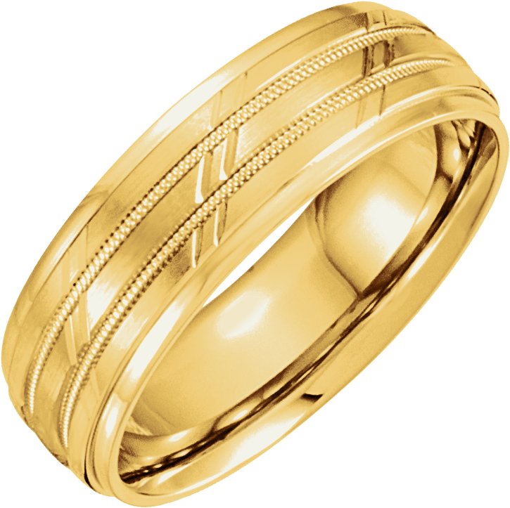 Stepped-Edge Milgrain Grooved Comfort-Fit Half Round Band with Satin Finish