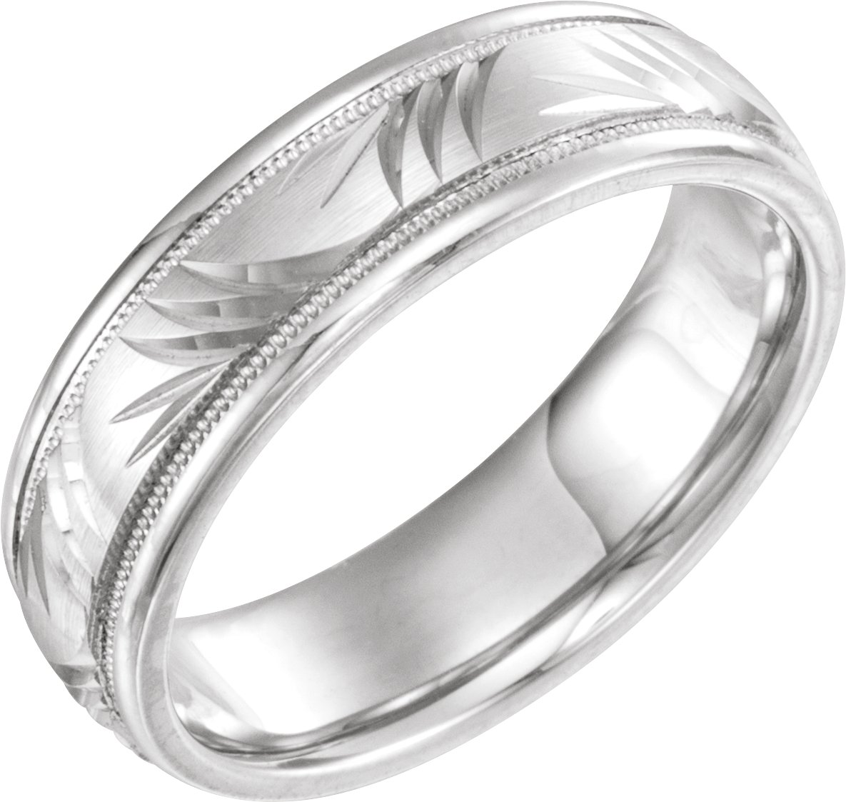 Milgrain Grooved Comfort-Fit Band – 14K White Gold
