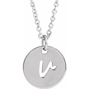 Sterling Silver Script Initial V 16-18" Necklace 