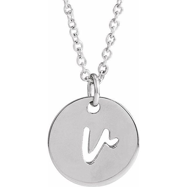 Sterling Silver Script Initial V 16-18 Necklace 