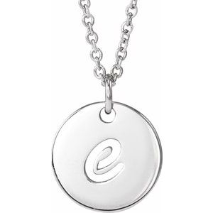 Sterling Silver Script Initial E 16-18" Necklace 