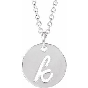 Sterling Silver Script Initial K 16-18" Necklace 