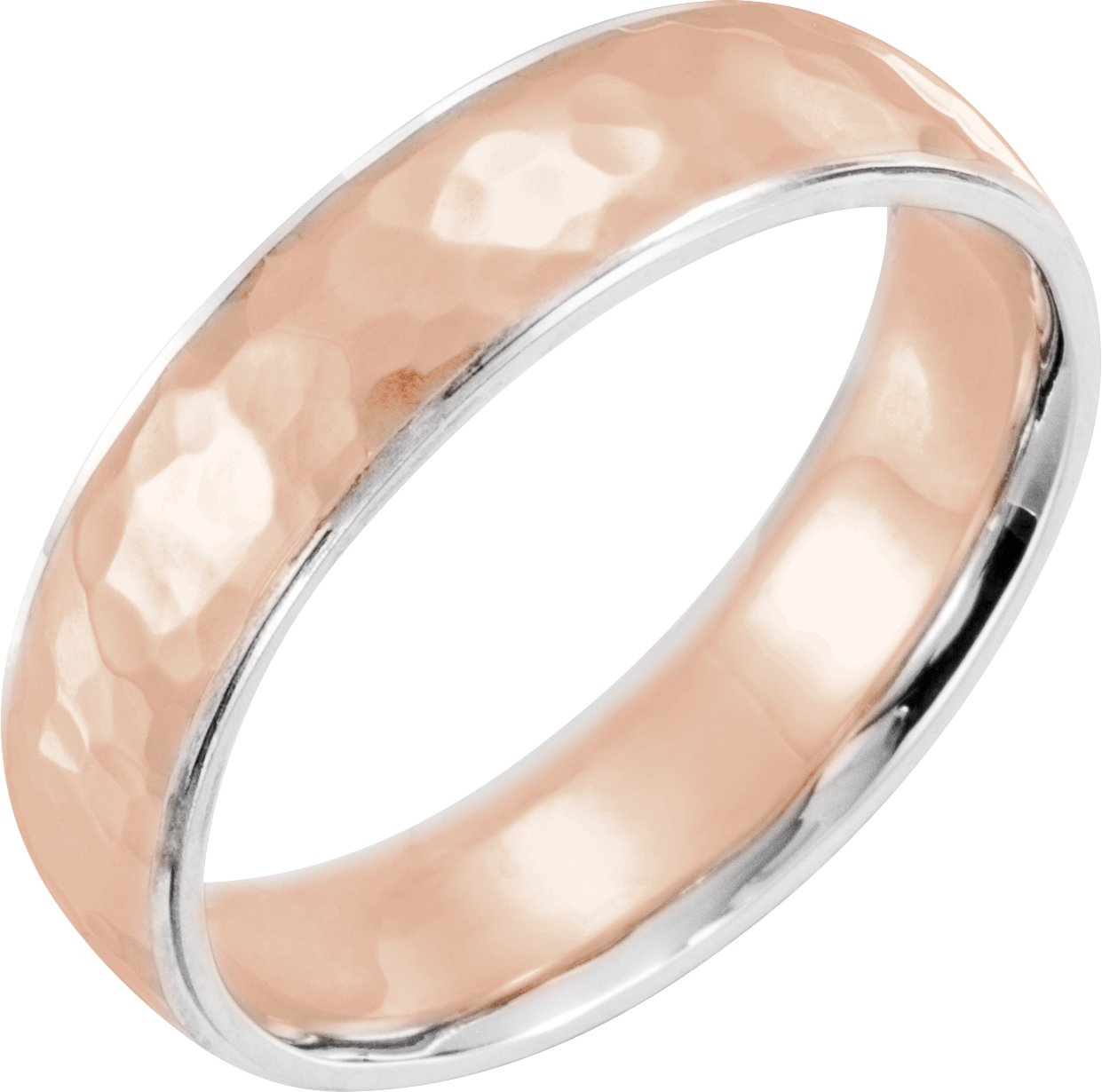 Platinum & 14K Rose 6 mm Half Round Stepped-Edge Band with Hammer Finish Size 9.5