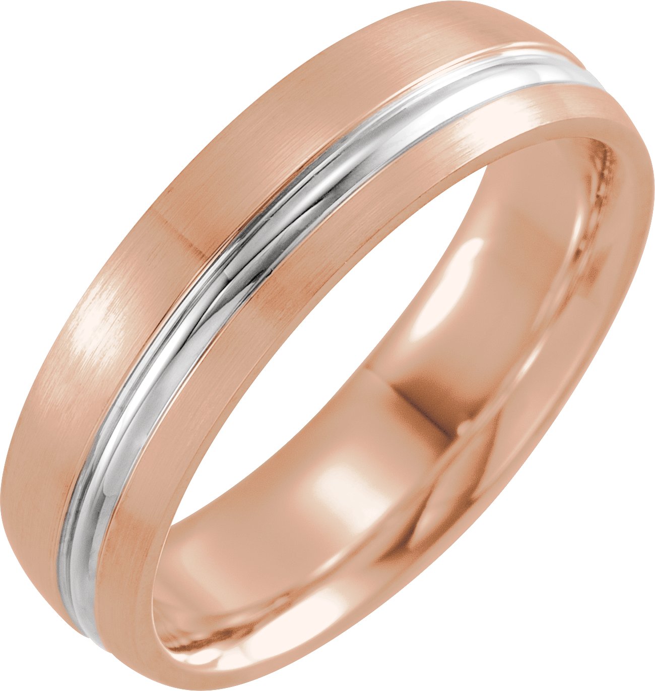 14K Rose/White/Rose 6 mm Grooved Comfort-Fit Half Round Band Size 6.5