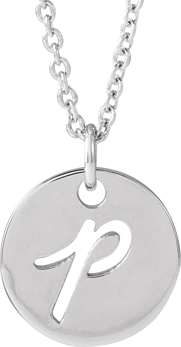 Sterling Silver Script Initial P 16-18" Necklace 