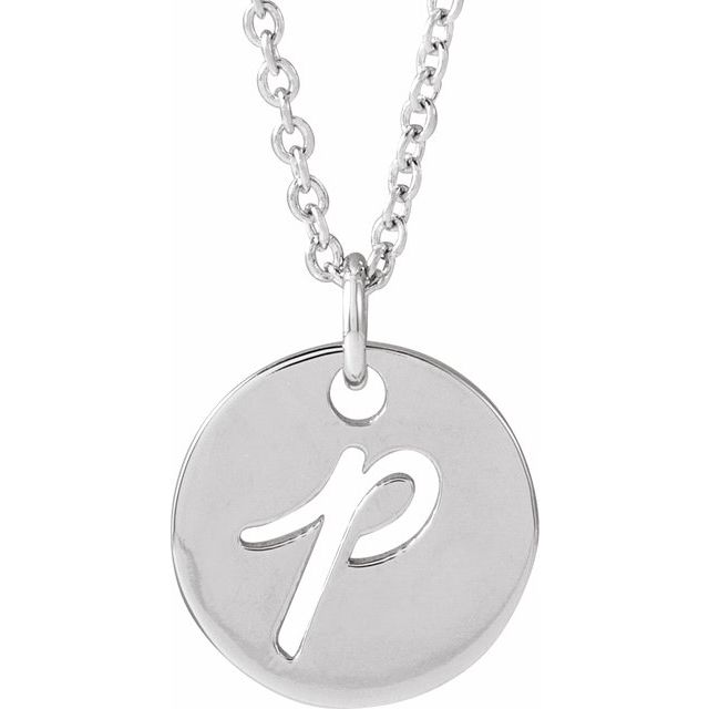 Sterling Silver Script Initial P 16-18 Necklace 