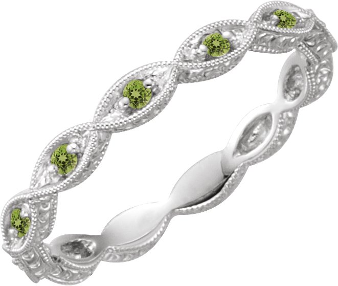 14K White Natural Peridot Anniversary Band Size 7.5<br>(Size 7.5)