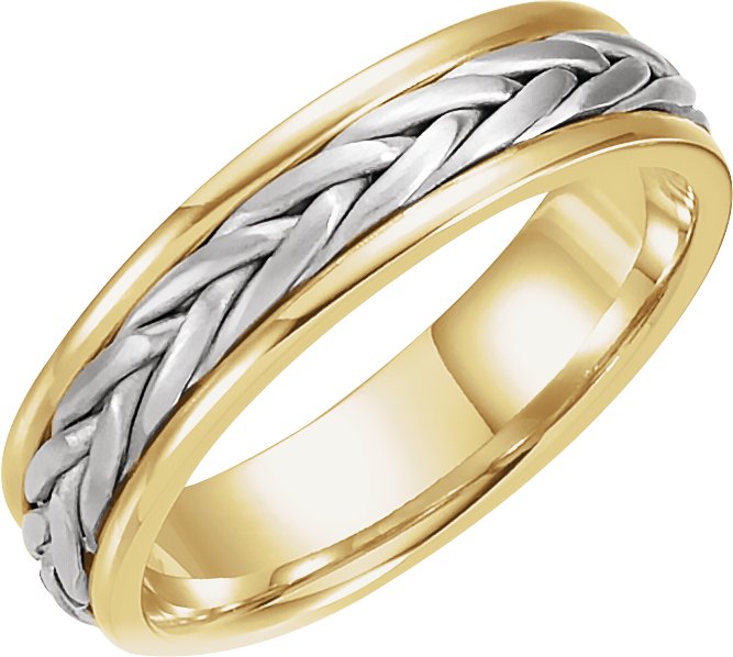 Woven Comfort-Fit Flat Band – 14K Yellow/White/Yellow Gold