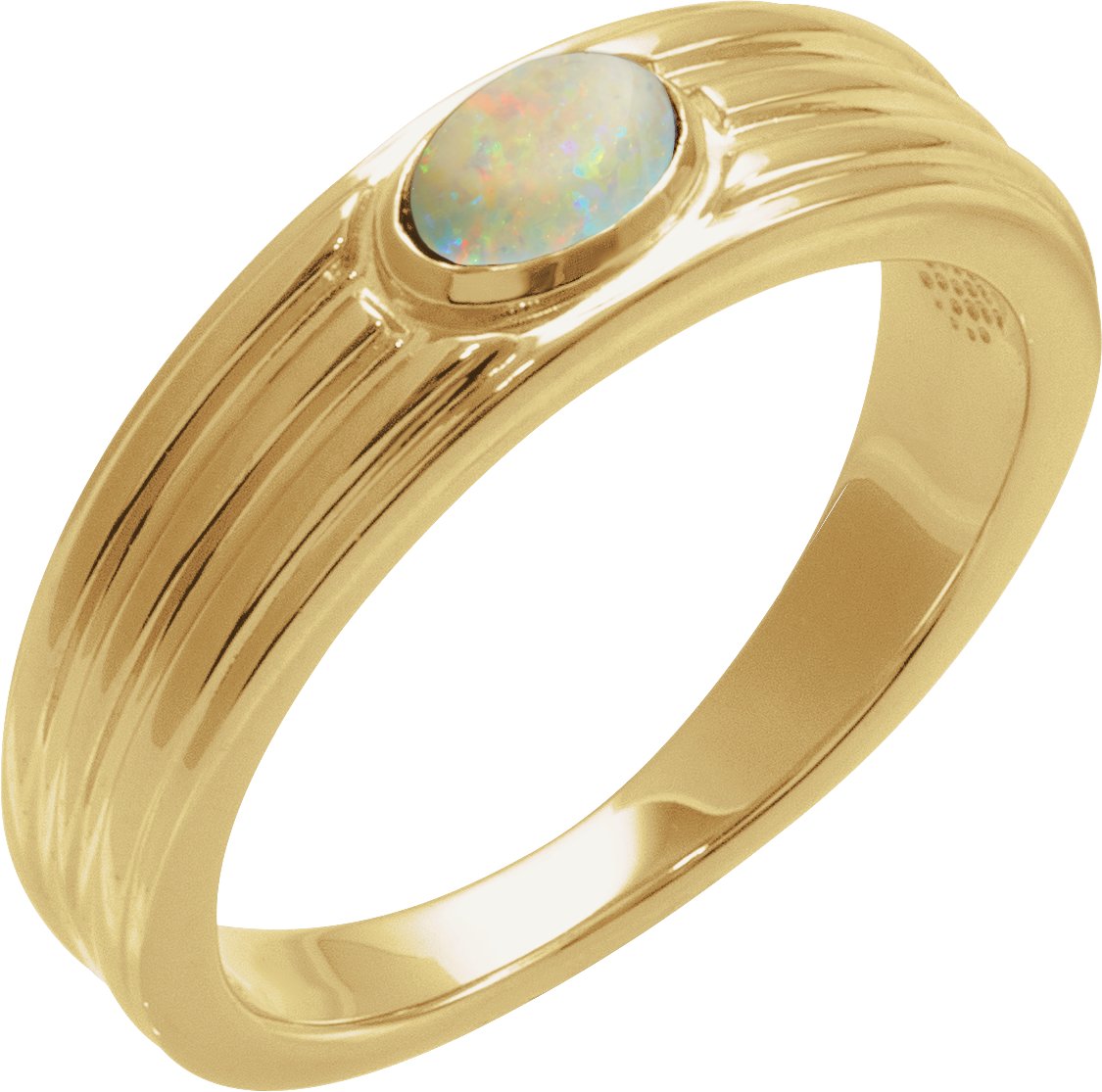 14K Yellow 5x3 mm Oval Natural White Opal Cabochon Ring