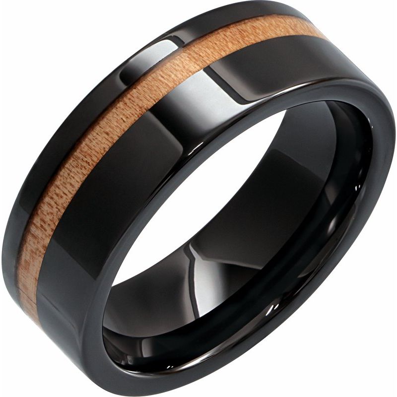 Cypress Wood Inlay Comfort-Fit Flat Band