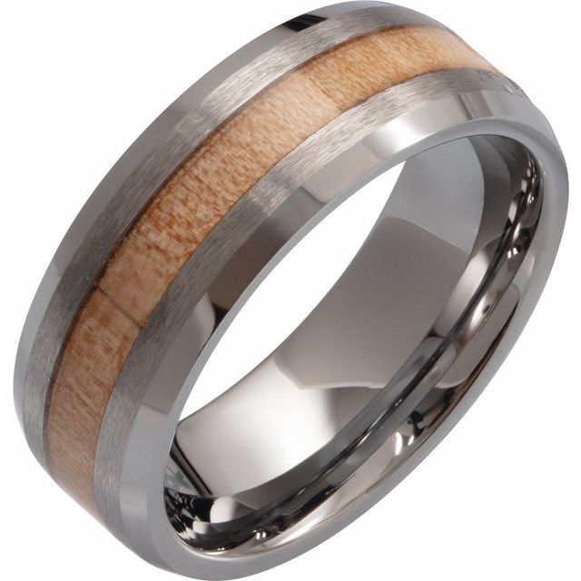 Tungsten Beveled Band with Cypress Wood Inlay Size 10