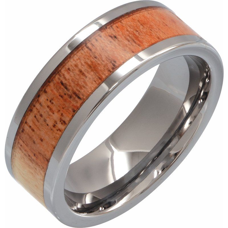 Mesquite Wood Inlay Comfort-Fit Flat Band