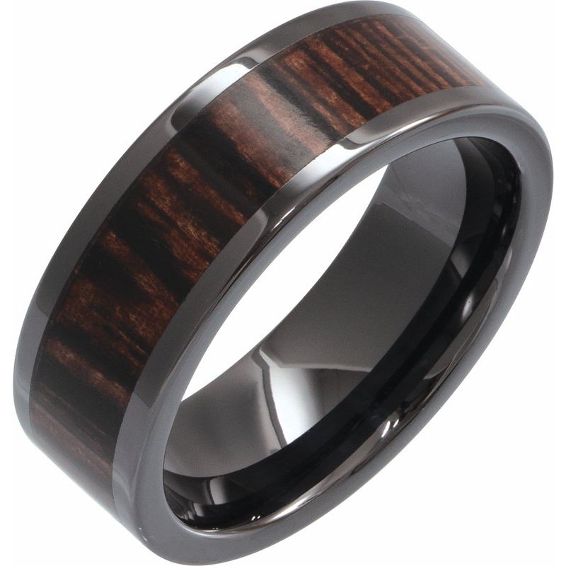 Wenge Wood Inlay Comfort-Fit Flat Band
