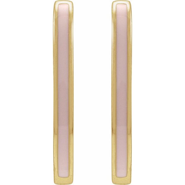 14K Yellow Pink Enamel 11.9 mm Hoop Earrings
