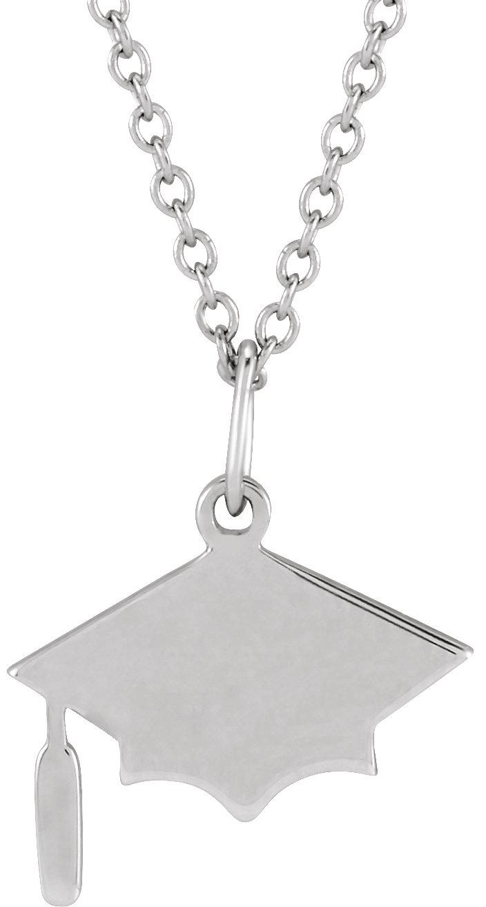 14K White Engravable Graduation Cap 16-18" Necklace