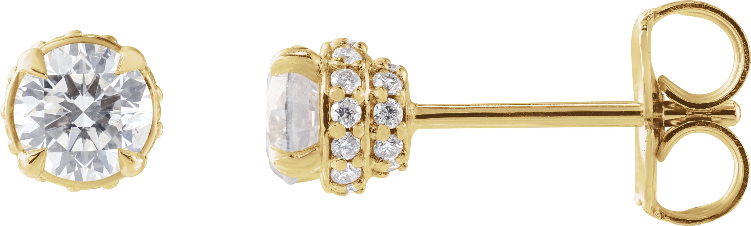 14K Yellow 1/2 CTW Natural Diamond Hidden Halo Earrings