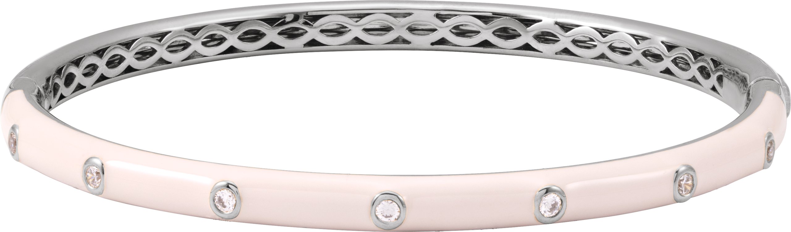 14K White 1/5 CTW Natural Diamond & Pink Enamel 7 Bangle Bracelet