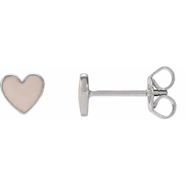 Sterling Silver Pink Enamel Heart Earrings