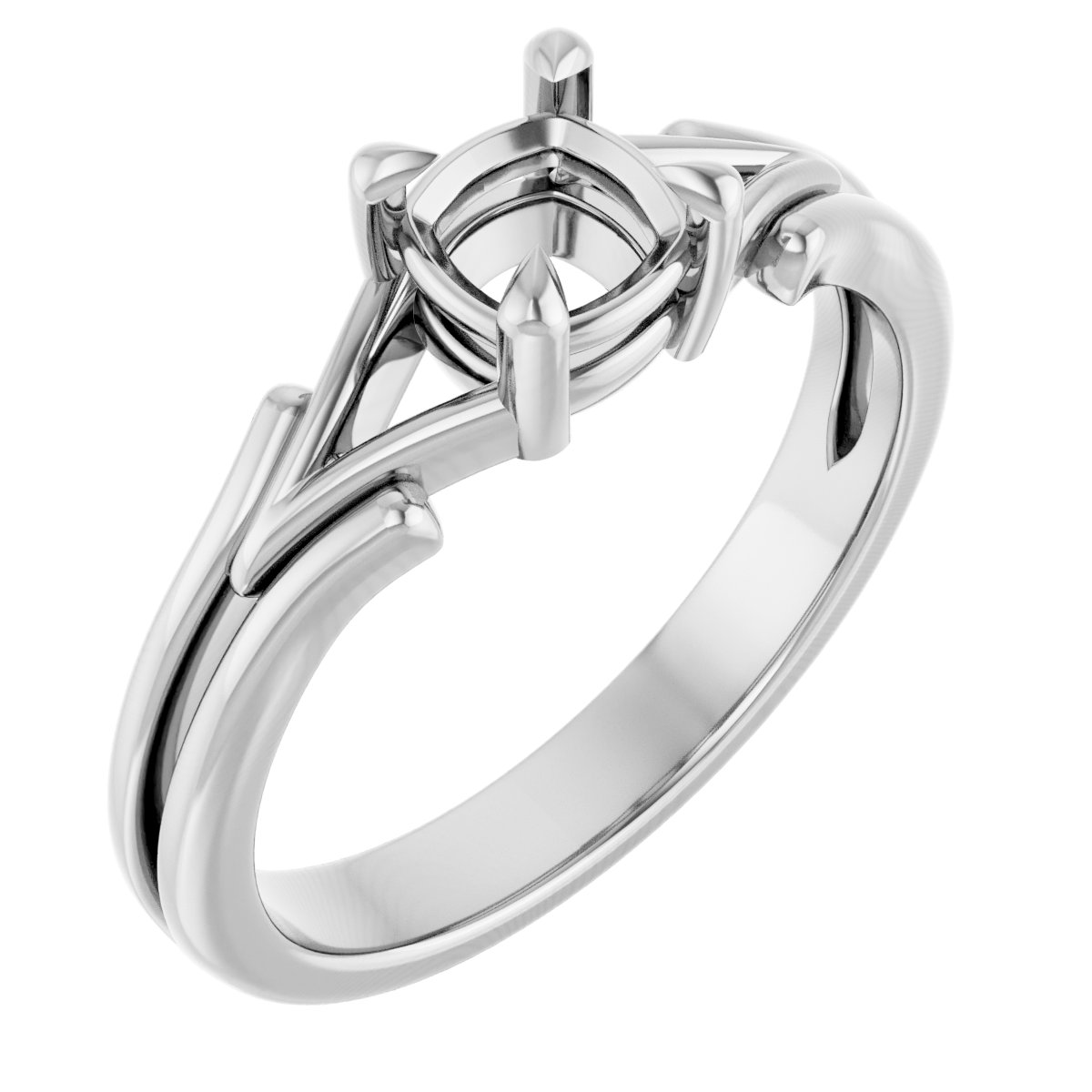 14K White 5 mm Cushion Solitaire Engagement Ring Mounting