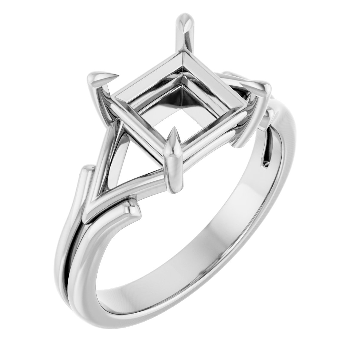 14K White 7 mm Square Solitaire Engagement Ring Mounting