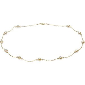 14K Yellow Cultured White Freshwater Pearl 17" Necklace