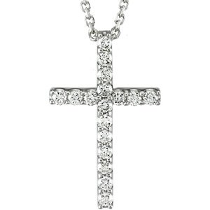 14K White 1/5 CTW Natural Diamond Petite Cross 18" Necklace