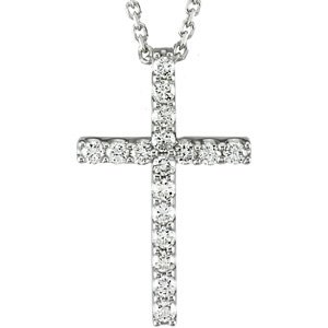 14K White 1/6 CTW Natural Diamond Petite Cross 18" Necklace