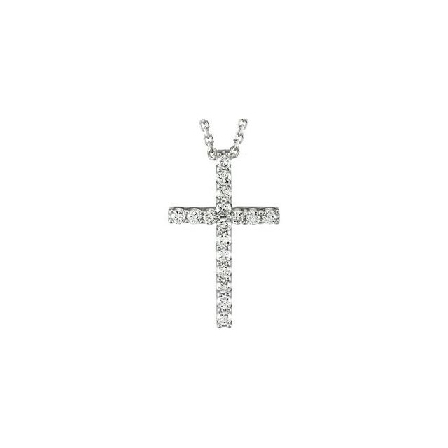 14K White 1/6 CTW Natural Diamond Petite Cross 18 Necklace